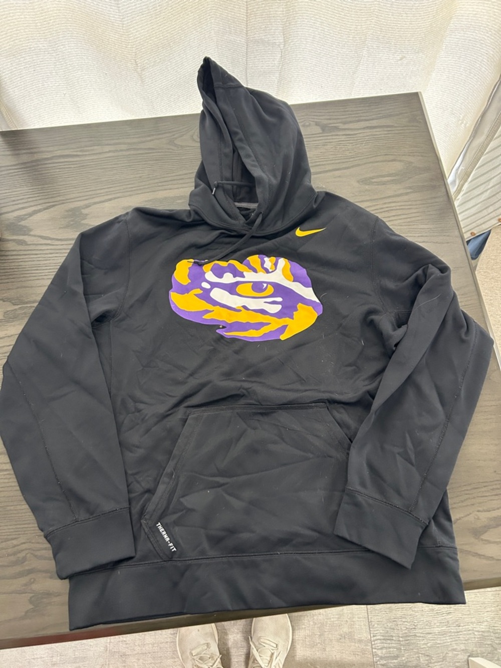 Nike Black Crewneck Hoodie with Purple and Gold Tiger Eye Graphic